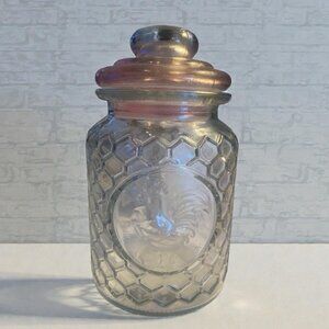 VTG Studio Everyday Honeycomb/Chicken FenceRooster Glass Jar with Pink Glass Lid